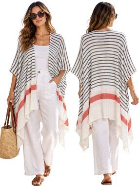 MERSEA Thinny Traveler Travel Wrap Shawl Womens One Size Striped Coastal Minimal